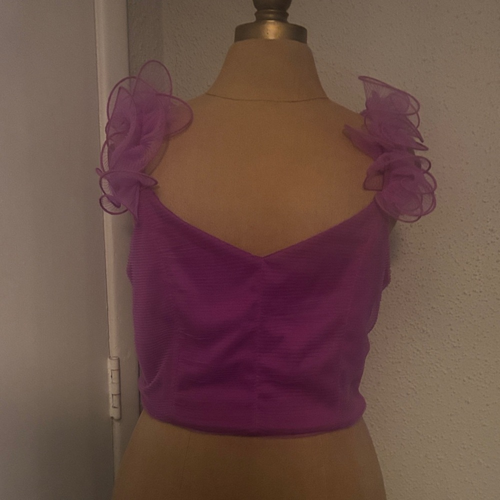 GLAM Purple Ruffle Strap Crop Top M Coquette Girl Fairycore Twee Soft Girl Party
